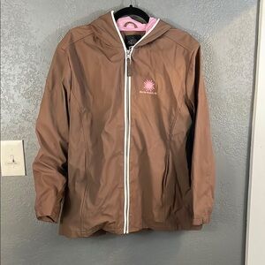 Brown Hooded Jacket with White Trim